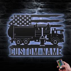 us garbage truck driver custom metal wall art led light waste trucker name sign 6