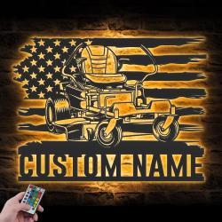 us lawn mower driver custom metal wall art led light 6