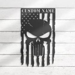 us punisher skull american custom metal wall art led light 3