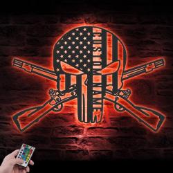 us punisher skull cross rifles custom metal wall art led light 2