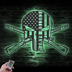 us punisher skull cross rifles custom metal wall art led light 3