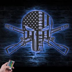 us punisher skull cross rifles custom metal wall art led light 4