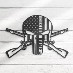 us punisher skull cross rifles custom metal wall art led light 5