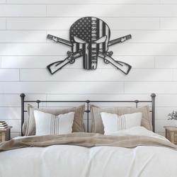 us punisher skull cross rifles custom metal wall art led light 6