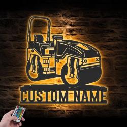 us road roller driver custom metal wall art led light 3