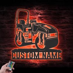 us road roller driver custom metal wall art led light 6
