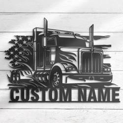 us semi truck driver custom metal wall art led light 2
