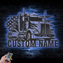 us semi truck driver custom metal wall art led light 4