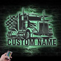 us semi truck driver custom metal wall art led light 5