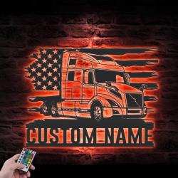 us semi truck driver custom metal wall art led light trucker name sign 2