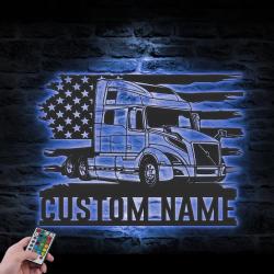 us semi truck driver custom metal wall art led light trucker name sign 3