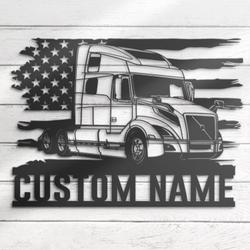 us semi truck driver custom metal wall art led light trucker name sign 5