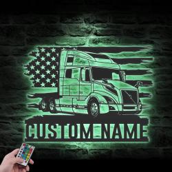 us semi truck driver custom metal wall art led light trucker name sign 6