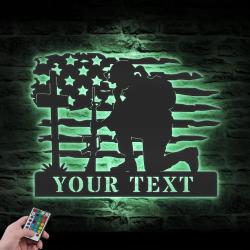 us soldier kneeling praying at memorial cross custom metal wall art 3