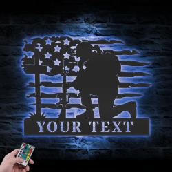 us soldier kneeling praying at memorial cross custom metal wall art 4