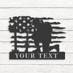 us soldier kneeling praying at memorial cross custom metal wall art 5