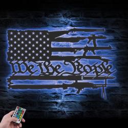We The People Distressed American Flag Custom Metal Wall Art Led Light