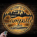 welcome family campsite custom metal wall art led light fight 1