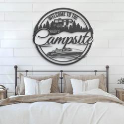 welcome family campsite custom metal wall art led light fight 2