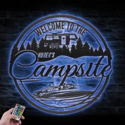 welcome family campsite custom metal wall art led light fight 3
