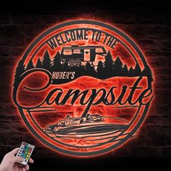 welcome family campsite custom metal wall art led light fight 4