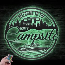welcome family campsite custom metal wall art led light fight 5
