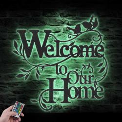 Welcome To Our Home Custom Metal Wall Art LED Light Farmhouse Sign