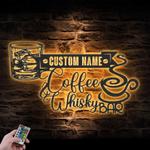 whisky and coffee bar custom metal wall art led light alcohol lover name sign 1