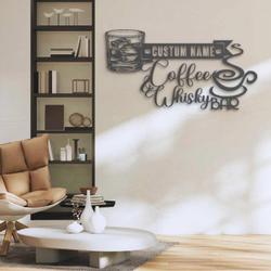 whisky and coffee bar custom metal wall art led light alcohol lover name sign 2