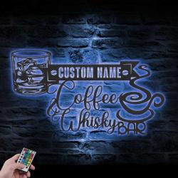 whisky and coffee bar custom metal wall art led light alcohol lover name sign 3