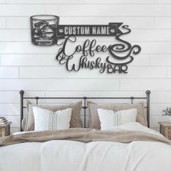 whisky and coffee bar custom metal wall art led light alcohol lover name sign 4
