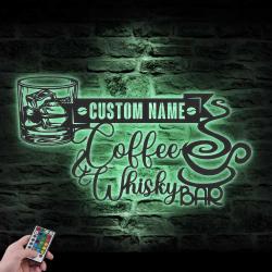 whisky and coffee bar custom metal wall art led light alcohol lover name sign 5