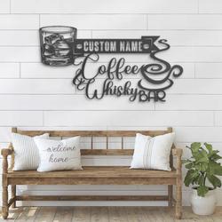 whisky and coffee bar custom metal wall art led light alcohol lover name sign 6