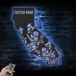 wild flower california state map custom metal wall art led light 1