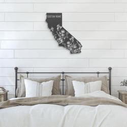 wild flower california state map custom metal wall art led light 3