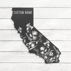 wild flower california state map custom metal wall art led light 4