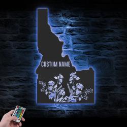 wild flower idaho state custom metal wall art led light 3