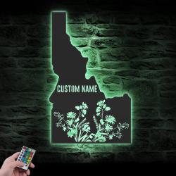 wild flower idaho state custom metal wall art led light 4