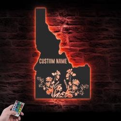 wild flower idaho state custom metal wall art led light 5