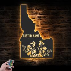wild flower idaho state custom metal wall art led light 6