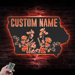 wild flower iowa state custom metal wall art led light 2