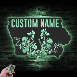 wild flower iowa state custom metal wall art led light 3