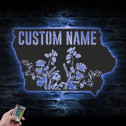 wild flower iowa state custom metal wall art led light 4