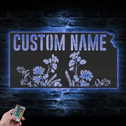 wild flower kansas state custom metal wall art led light 3