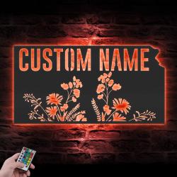 wild flower kansas state custom metal wall art led light 4