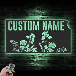 wild flower kansas state custom metal wall art led light 5