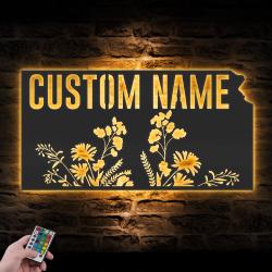 wild flower kansas state custom metal wall art led light 6