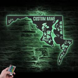 wild flower maryland state custom metal wall art led light 3