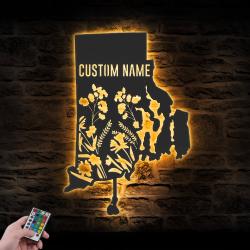 wild flower rhode island state custom metal wall art led light 2