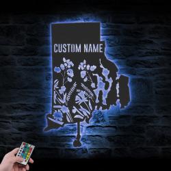 wild flower rhode island state custom metal wall art led light 5
